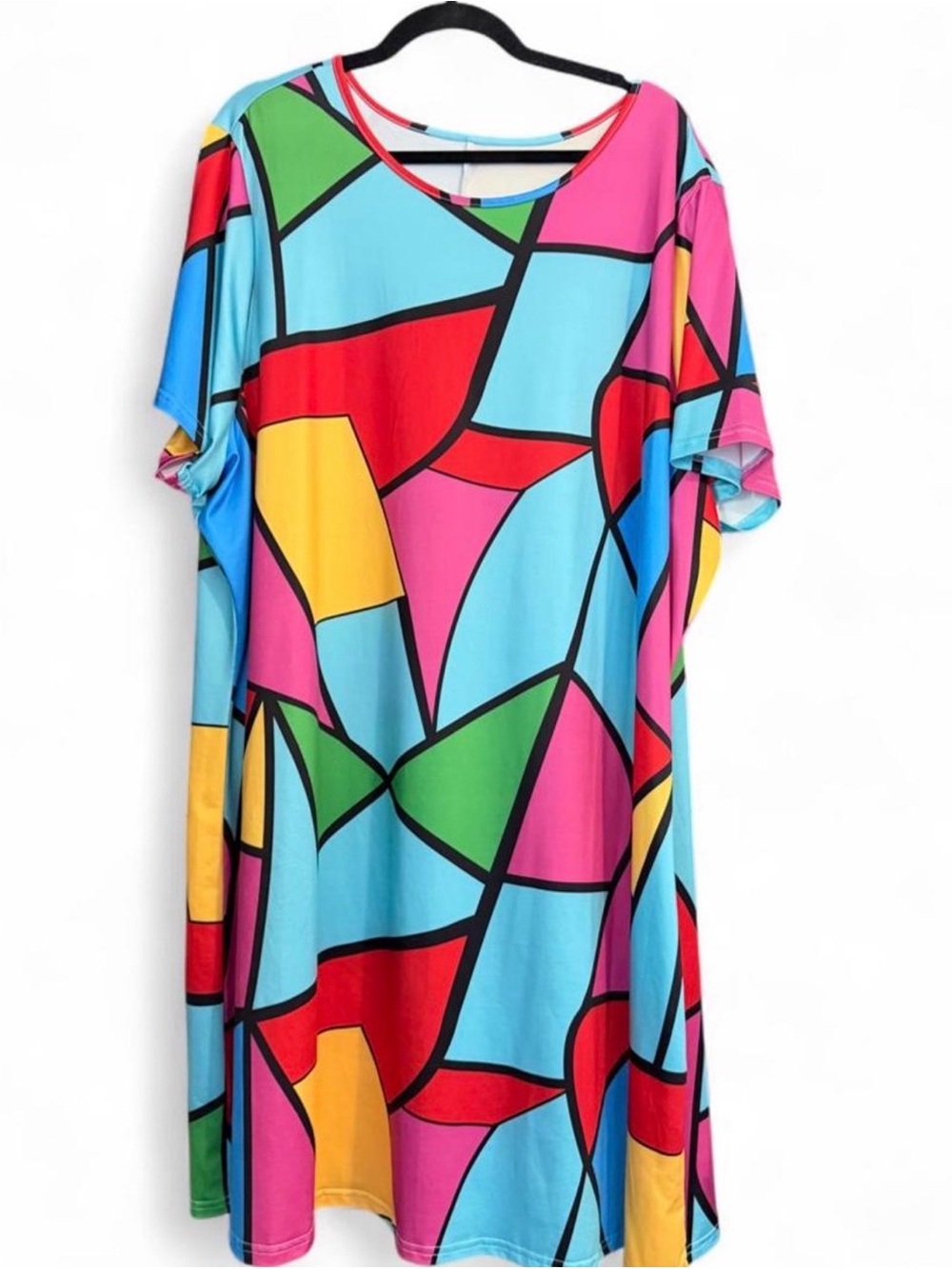 Colorful Abstract Geometric Midi Dress Size 6XL Plus Size